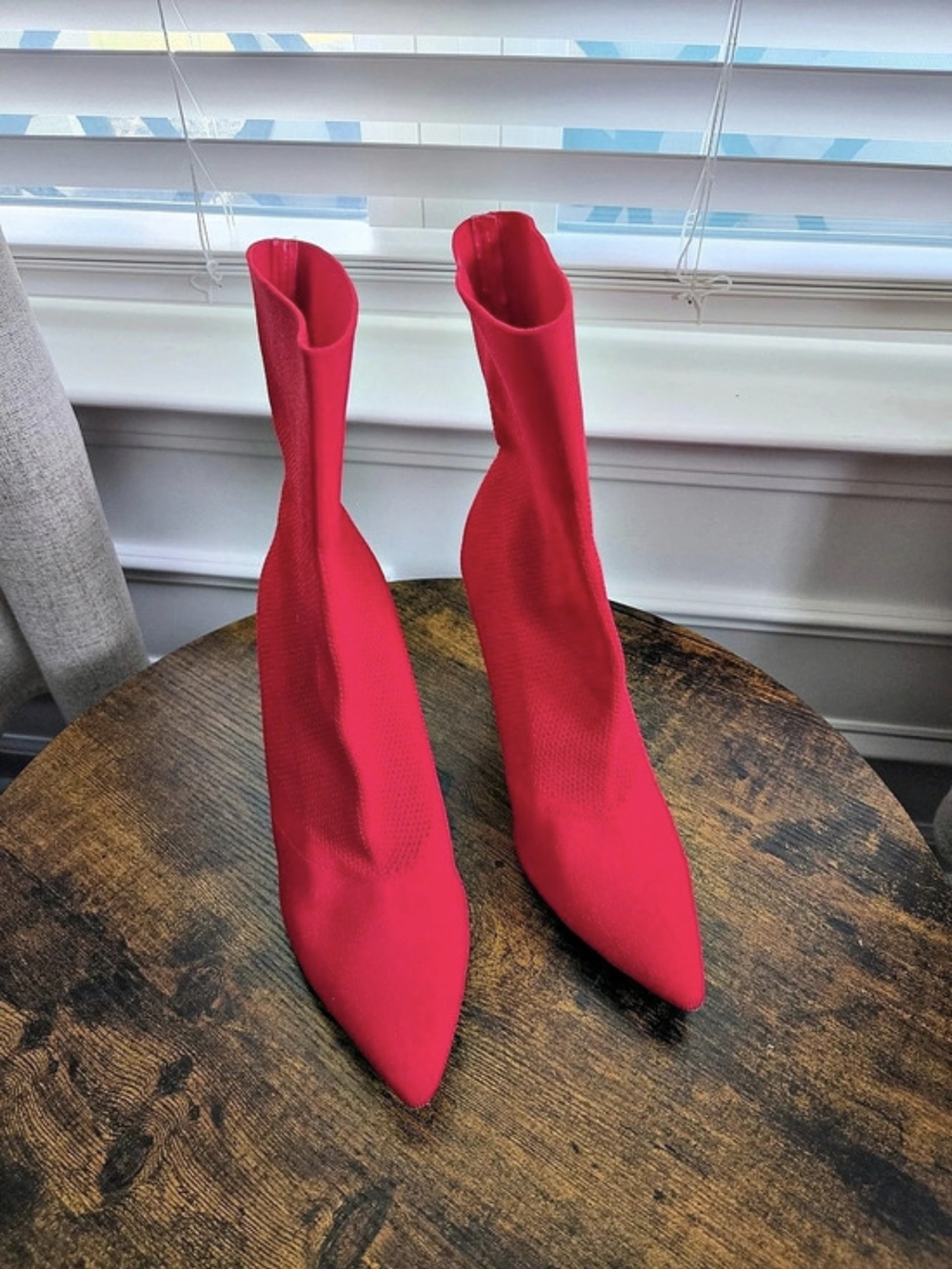 Pointed-Toe Sock Heeled Boots